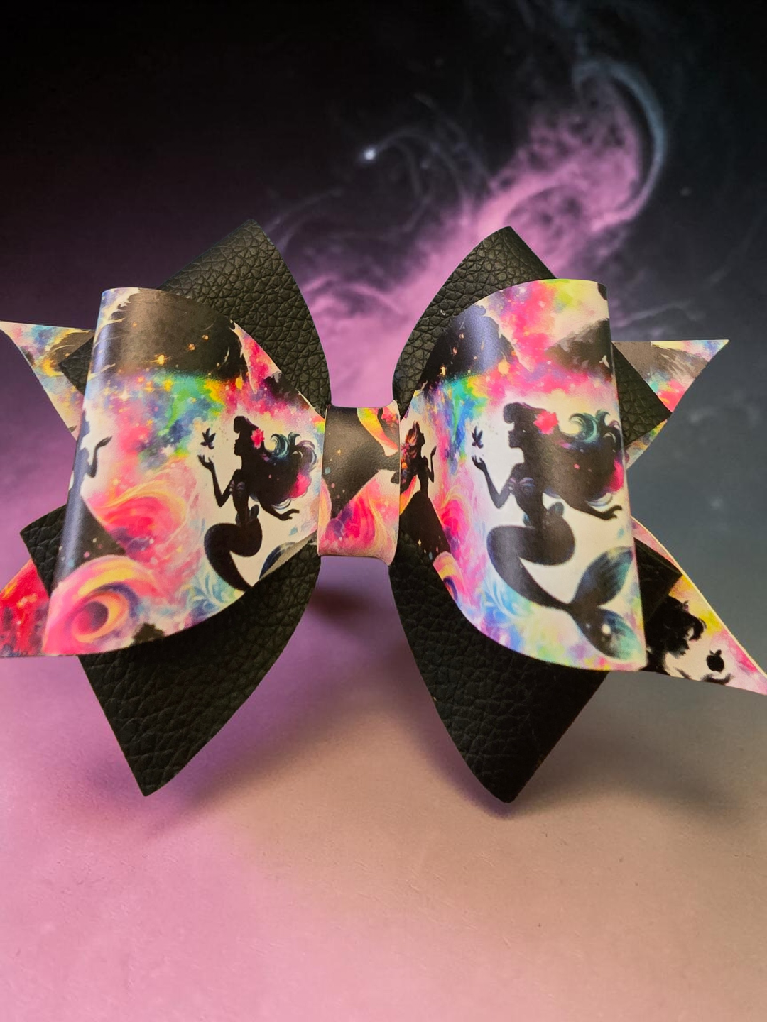 Multi Colored Mermaid Single Hair Bow with black base