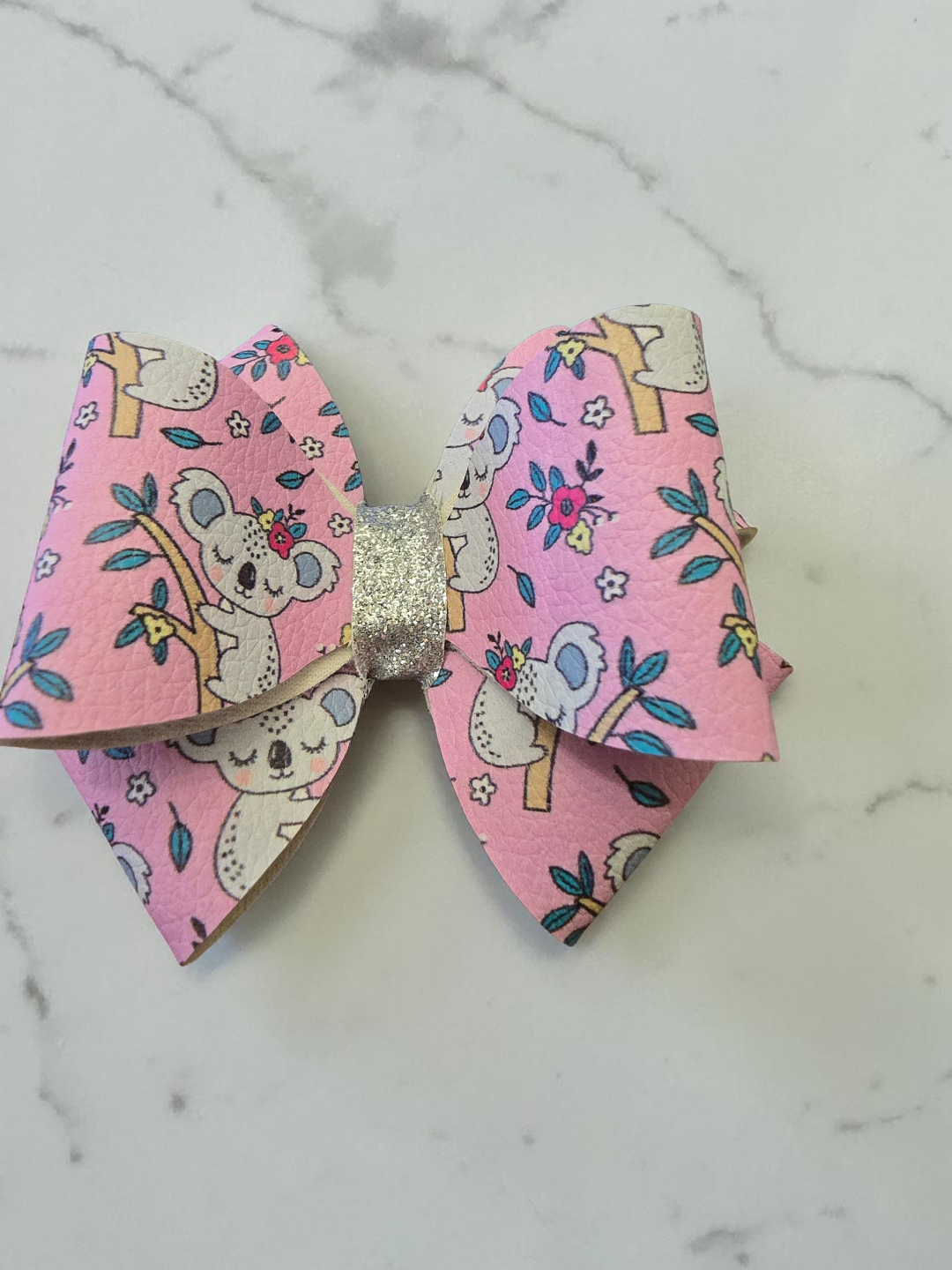 Koala Single Hair Bow with silver glitter center piece