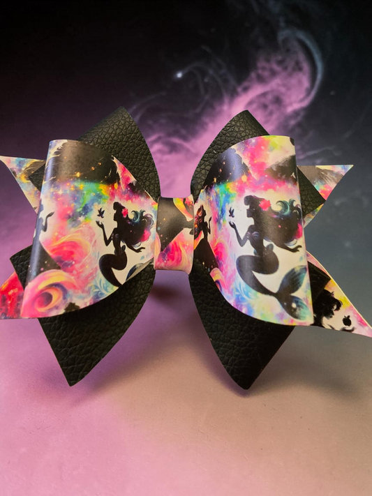 Multi Colored Mermaid Single Hair Bow with black base
